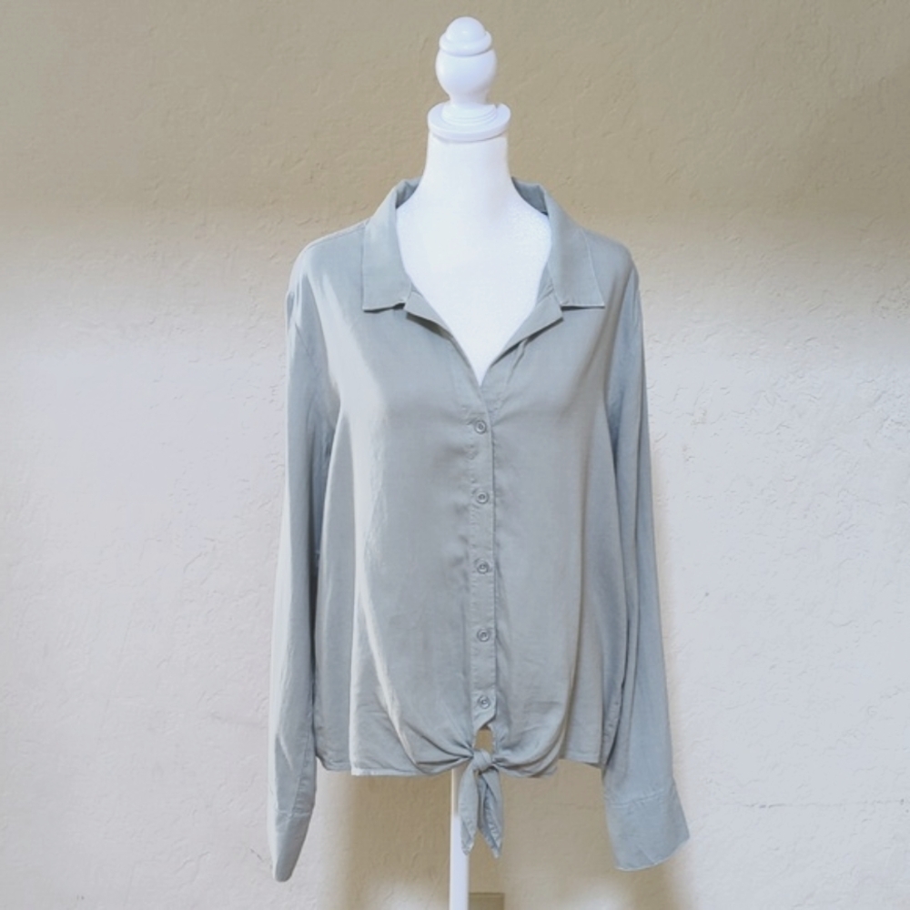 Cloth & Stone Moss Long-Sleeve Relaxed Button Down Tie Front Shirt Size Large